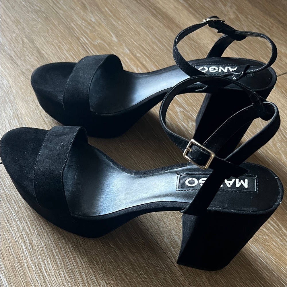 Mango Black Suede Platform Sandals